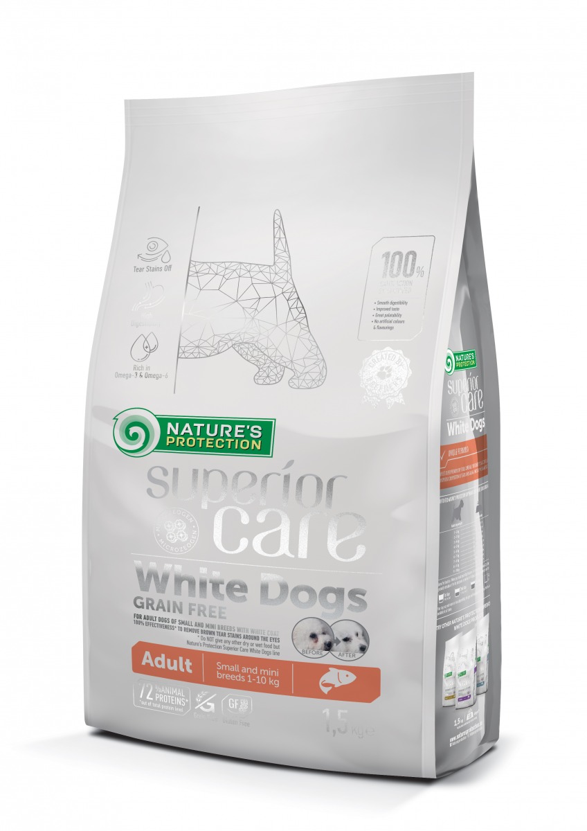 【Nature's Protection】White Dog Salmon Adult 無穀物去淚痕美毛配方(低敏三文魚)犬糧 10Kg
